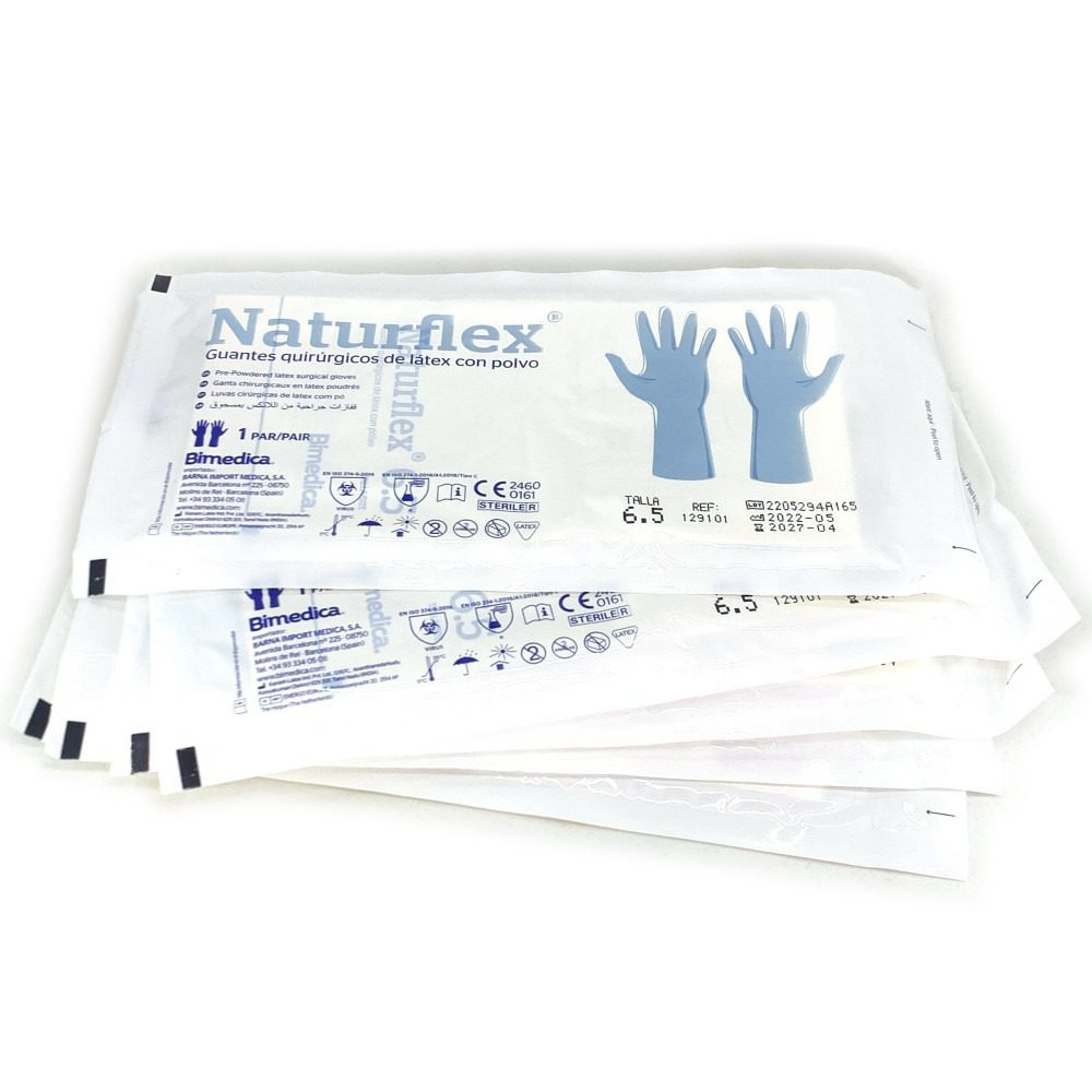 Pack de 5 pares de guantes NATURFLEX azules estériles de nitrilo sin polvo
