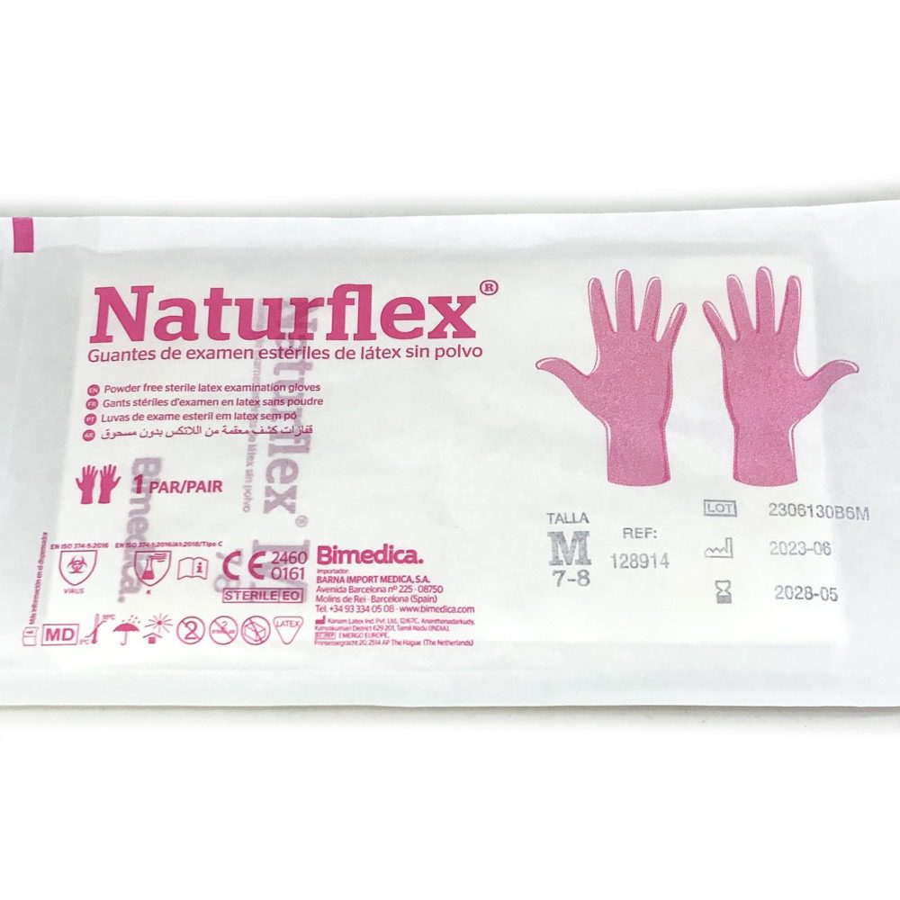 Pack de 5 pares de guantes NATURFLEX rosas estériles de látex sin polvo - Imagen 2