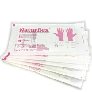 Pack de 5 pares de guantes NATURFLEX rosas estériles de látex sin polvo