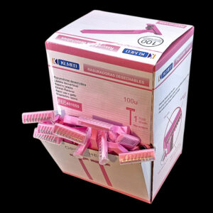 Caja 100 maquinillas de afeitar rosas de 1 hoja