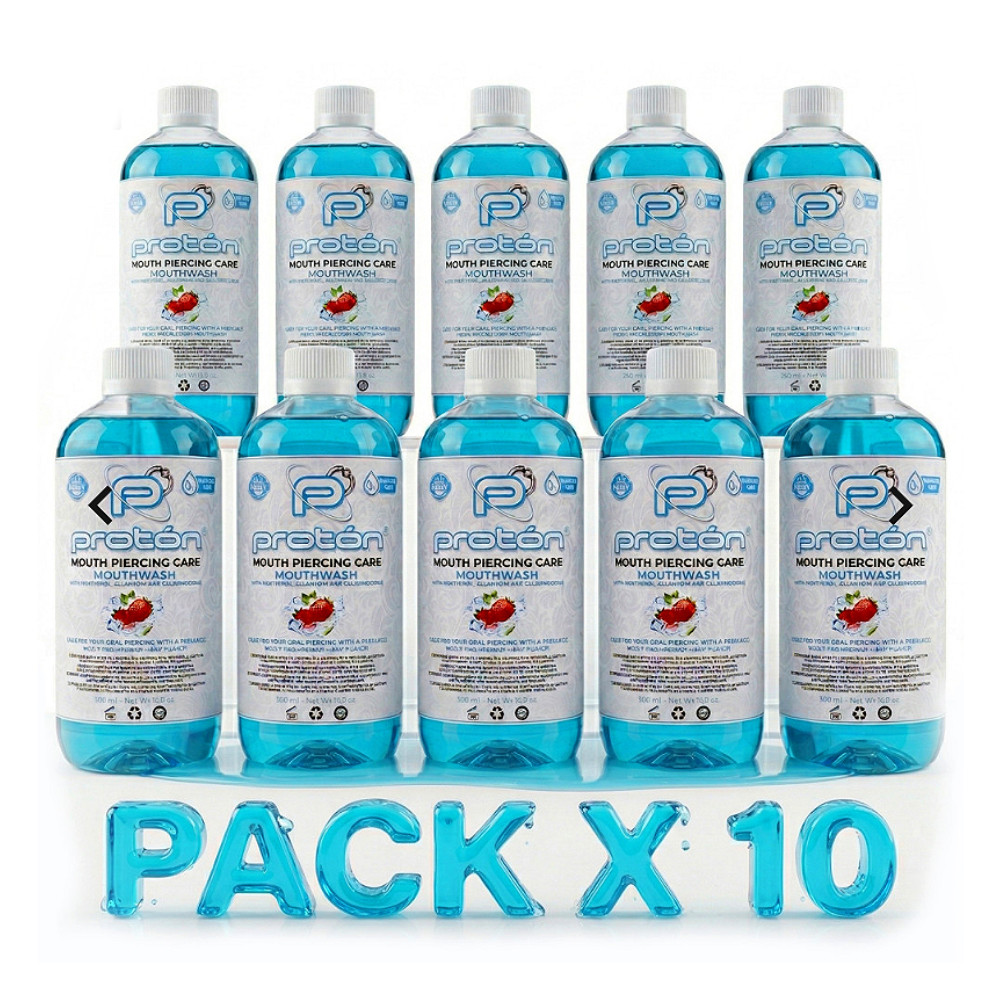 Protón Mouth Piercing Care - Enjuague bucal con Clorhexidina (0,12%) - 500 ml - PACK de 10